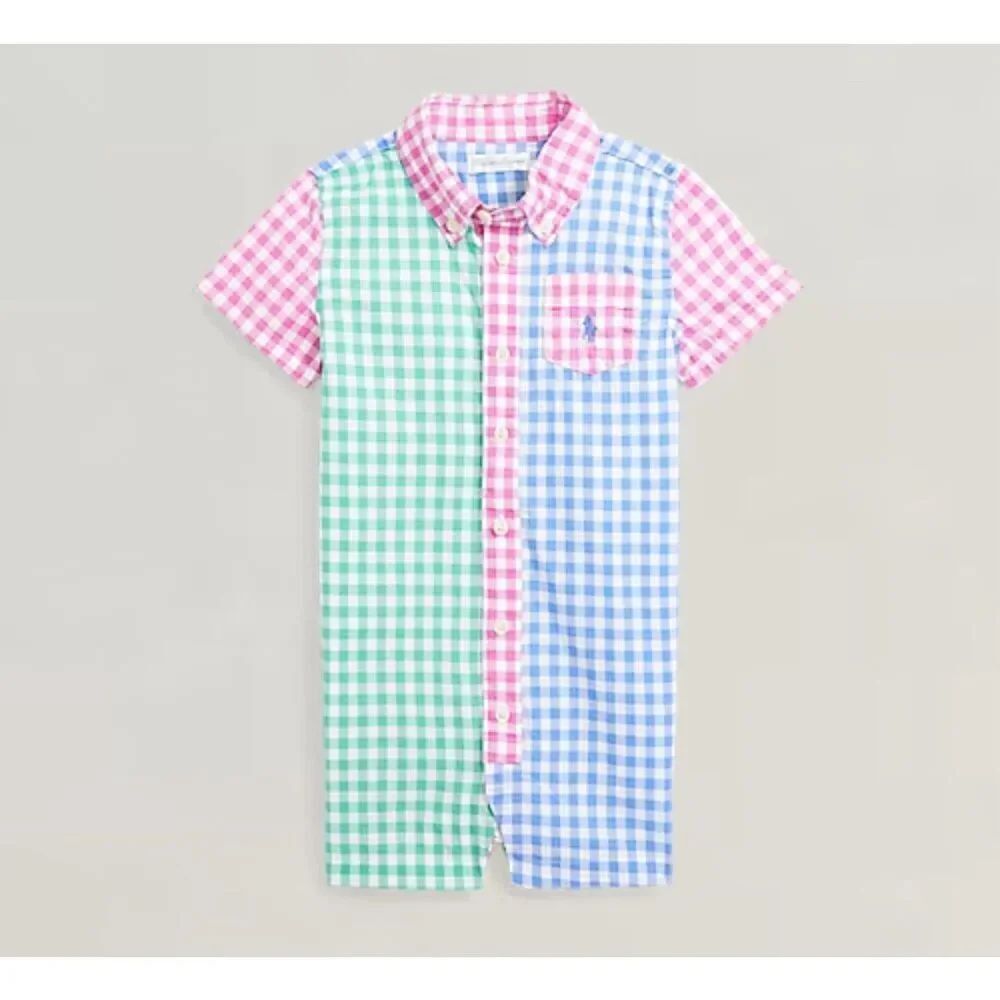 Ralph Lauren Gingham Cotton Poplin Fun Shortall Size 6M Baby Pastels Unisex